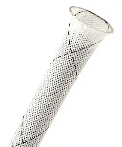1″ Flexo® Clean Cut Flame Retardant (CCF) Expandable Sleeving – Scissor-cut Braided, White with Black Tracer -1,000 FT Bulk Order