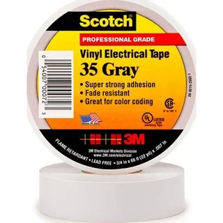 3M 3/4″ x 66 ft. x 7 mil Gray Vinyl Electrical Tape Rubber Adhesive, 32 to 220°F, 1,250 V/mil, Series 35 7000006099 – 54041256
