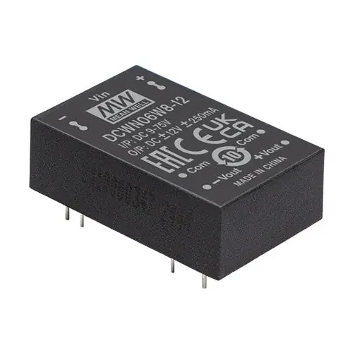 Authentic DCWN06W8-15 – 6W; I/P: 9-75VDC; O/P +/- 15Vdc @ 200m A; DIP Ultra-Wide Input DC-DC Regulated Converter