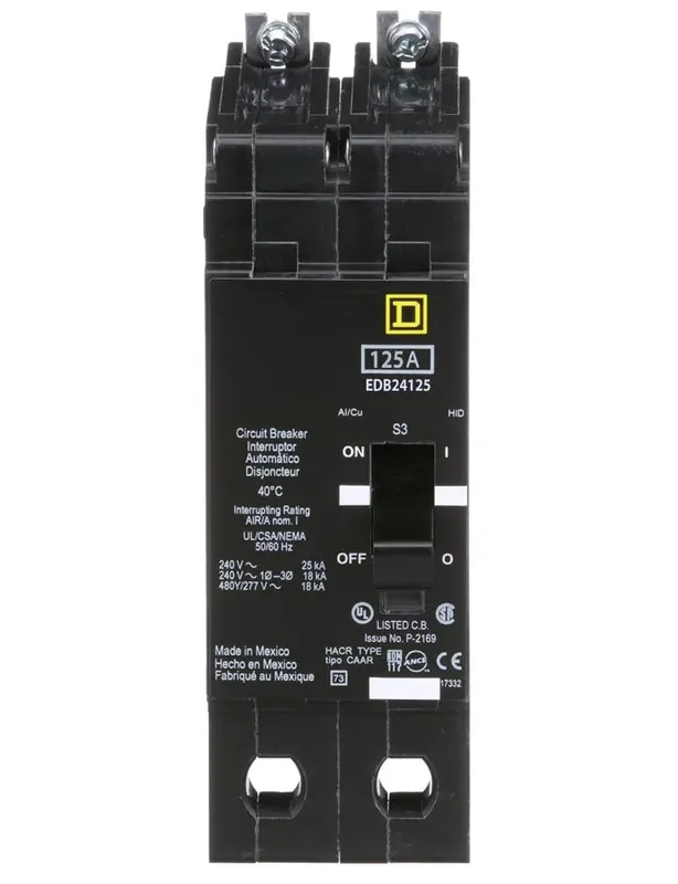 Bargain EDB24125 – Square D – Molded Case Circuit Breaker – Bolt-On – 125 Amp – 2 Pole – 480 Volt