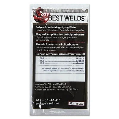Best Welds 932146250 BW-2X4-1/4 POLYCARB MAGLENS 2.50 DIOPTER