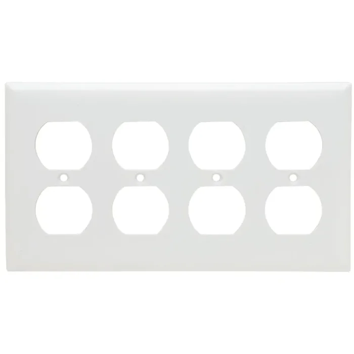 Bulk Order Pass & Seymour SP84W Thermoset Plastic Wall Mount Standard Size Duplex Receptacle Wallplate 4-Gang 4-Duplex Receptacle White