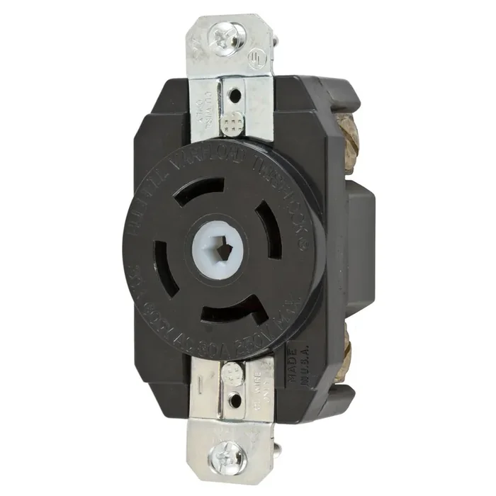 Free Delivery Hubbell-Wiring HBL45305 Non-NEMA Unique Center Pin Flush Receptacle 4-Pole 5-Wire 600-Volt AC 250-Volt DC 30-Amp Black Urea Face Twist-Lock Variloa