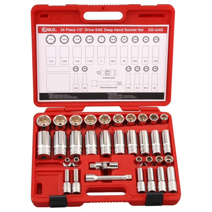 Genius Tools GNSDS434S 34Pcs 1/2″Dr.Deep Stocket Set