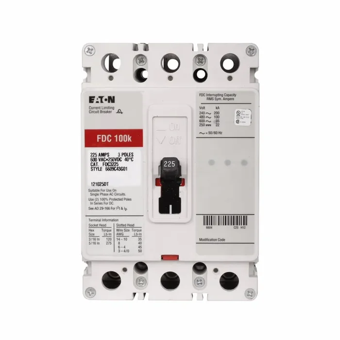 Get Yours FDC3125L – Eaton – Molded Case Circuit Breaker – Feed Thru – 125 Amp – 3 Pole – 600 Volt