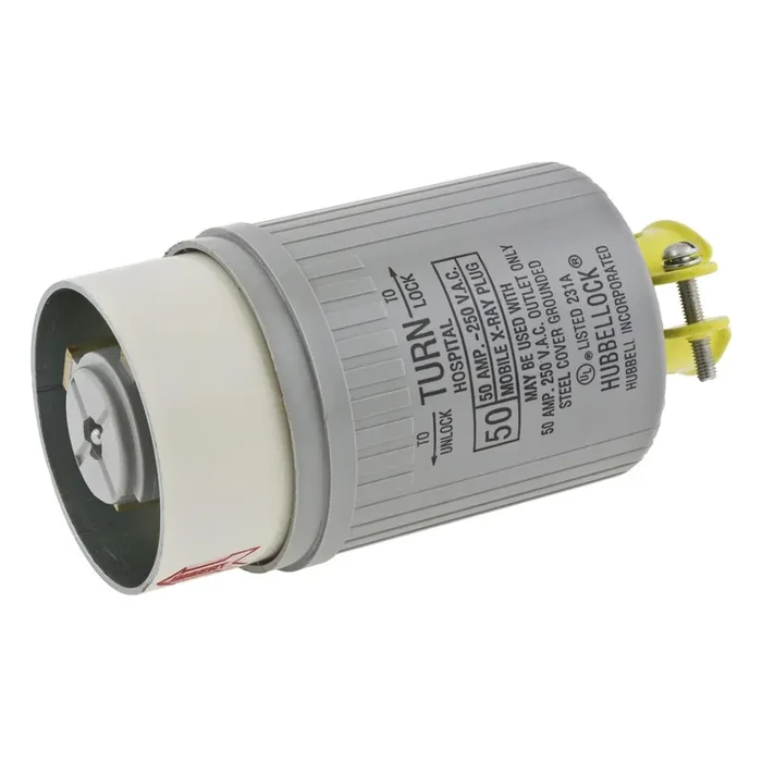 Hot Deal Hubbell-Wiring HBL25525 3-Wire 2-Pole Hospital Grade Mobile X-Ray Plug With Cord Clamp 250-Volt AC 50-Amp Gray Hubbellock