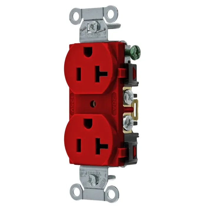Limited Edition Hubbell-Wiring BR20R 3-Wire 2-Pole Commercial Grade Smooth Face Straight Blade Duplex Receptacle 125-Volt 20-Amp NEMA 5-20R Red Kellems