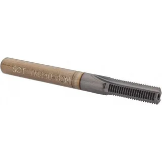 Scientific Cutting Tools Straight Flute Thread Mill: 5/16-32, External & Internal, 3 Flutes, 1/4″ Shank Dia, Powdered Metal 32 TPI, 0.24″ Cut Dia, 0.669″ LOC, 2.5″ OAL, TiCN Coated TM240-32N – 60022266