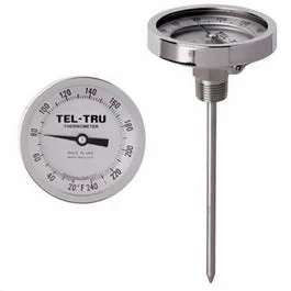 Tel-Tru® 38100665AKKAAAA Dial Thermometer, Back Connected, 150°/750°F, 1/2 in NPT, 6 in L Stem, 5 in Dial Size