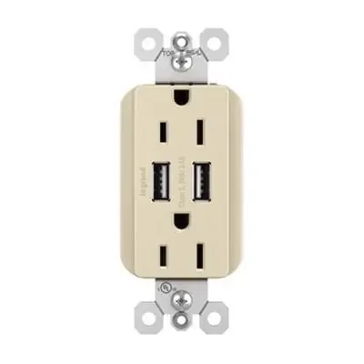 Time-Limited Pass & Seymour TM826USBLACC6 Tamper-Resistant USB Charger With Duplex Receptacle 125-Volt 15-Amp NEMA 5-15R Light Almond Radiant