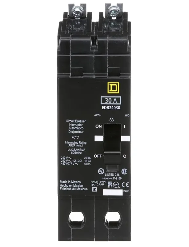 Wholesale EDB24030 – Square D – Molded Case Circuit Breaker – Bolt-On – 30 Amp – 2 Pole – 480 Volt