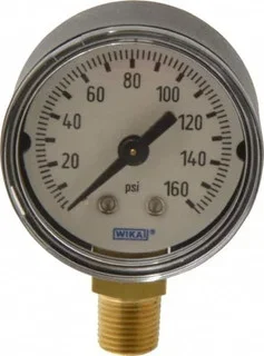 WIKA 1-1/2″ Dial, 1/8 Thread, 0-160 Scale Range, Pressure Gauge Lower Connection Mount, Accurate to 3-2-3% of Scale 9747265 – 60202769