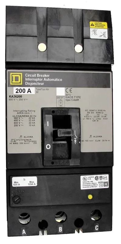 Worldwide Shipping KA36200 – Square D – Molded Case Circuit Breaker – I-Line Style Plug-In – 200Amp – 3Pole – 600 V